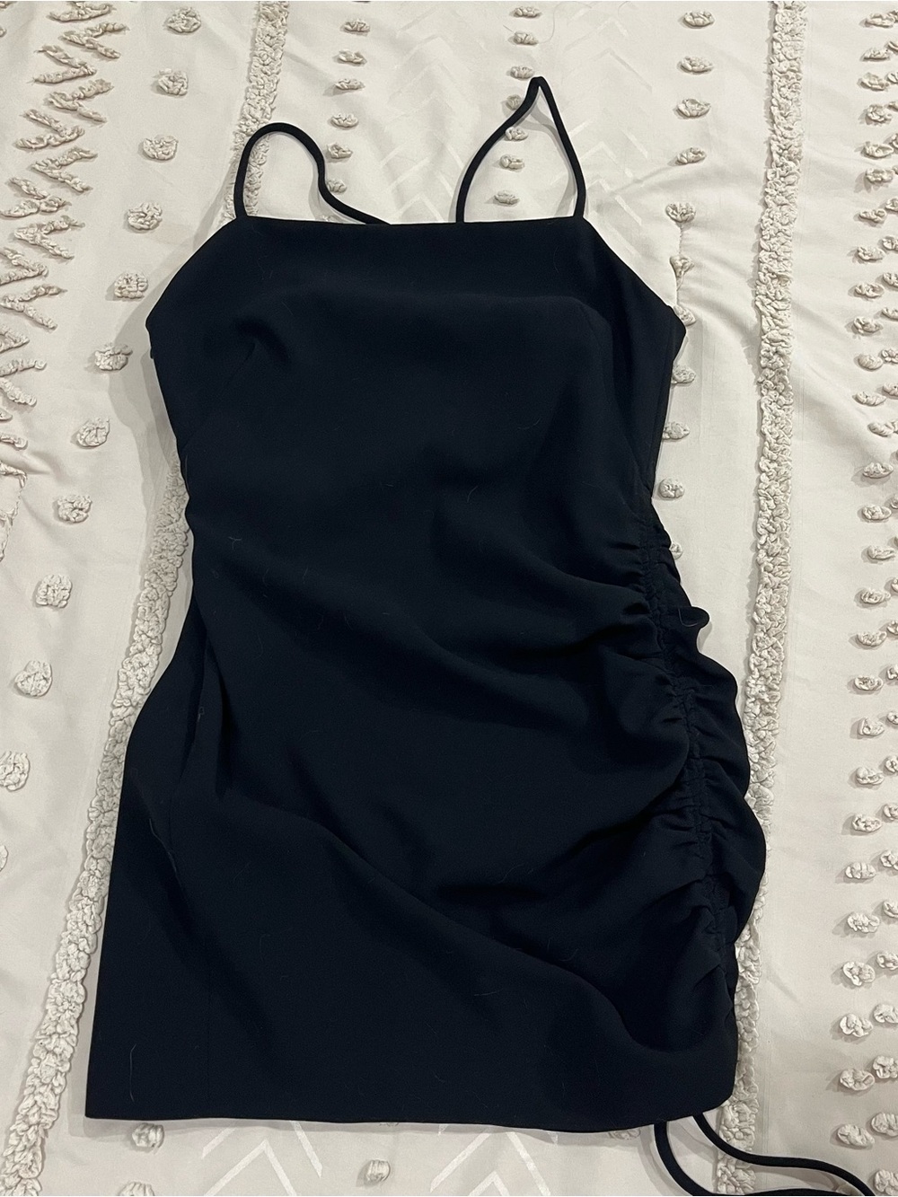 Zara Black Ruched Spaghetti-Strap Midi Dress